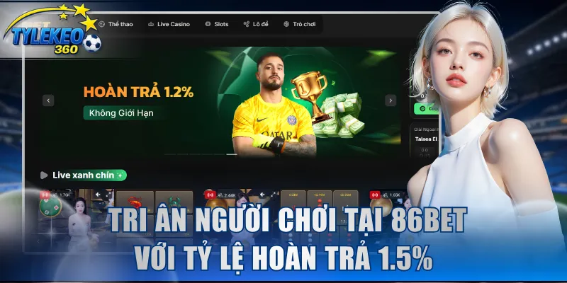 Tri ân người chơi tại 86BET với tỷ lệ hoàn trả 1.5%