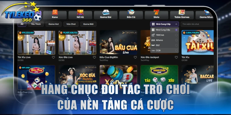 Hàng chục đối tác trò chơi của nền tảng cá cược